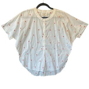 Ann Taylor Loft Rooster blouse M White Relaxed Popover Lightweight cotton top
